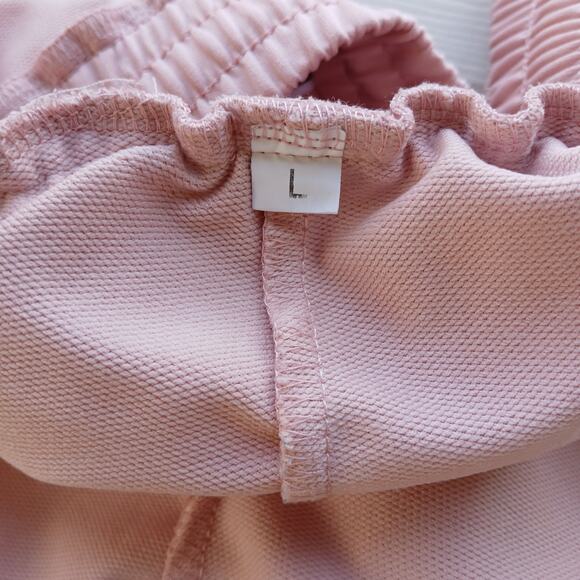 Shein Pink French Terry Shorts L contrast tape pockets drawstring elastic waist - Picture 3 of 9